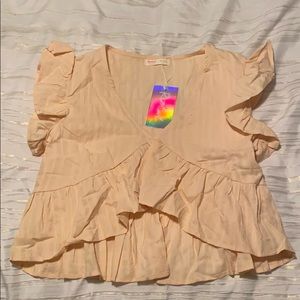 Romwe Light Pink Peplum Style Shirt with Frills